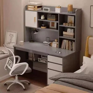 Wooden Student Study Table with Bookcase Large Home Office Computer Desk with Bookshelf and Drawers