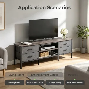 Wooden TV Stand Modern Entertainment Center With 4 Fabric Drawers Open Shelves Media Console for Living Room