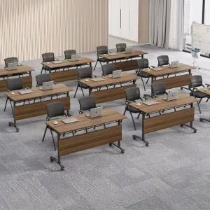 Wooden Top Foldable Training Table with Wheels Movable Conference Desk for Classroom Meeting Room and Office