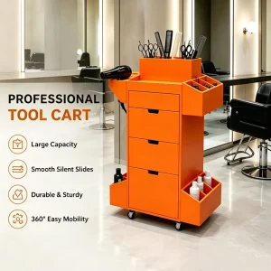 Wooden Trolley with 4 Silent Swivel Wheels Salon Furniture Hair Station 4 Drawer