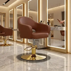 Woodenjoy Modern Caramel Leather Barber Chair 360 Degree Rotation Height Adjustable Portable Design for Commercial Salon Use