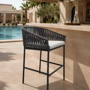 Woven Webbing Outdoor High bar Stool Resort Outdoor Restaurant Aluminum bar Chair for Resort Hotel Kitchen Island Project