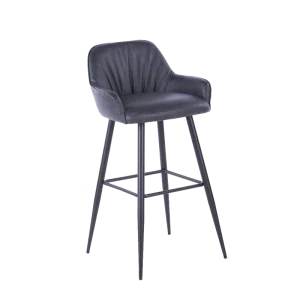 Wrinkled Poshish Bar Stool with 4 Metal Tapered Legs and Luxurious Pleated Faux Leather Upholstered Backrest