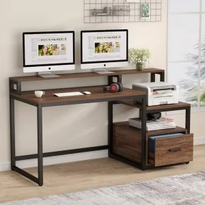 Writing Desk With an Eye catching Metal Frame and Sleek Accents Large Home Office Desk with Hutch Computer Desk