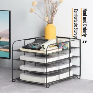 Wrought Iron 2-4 Tier File Rack Office Desktop Storage Document Organizer Book Stand Home Workspace