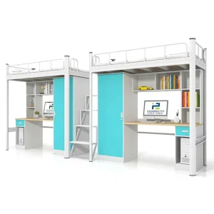 Wrought Iron Metal Loft Bed with Computer Desk for Dormitory Use