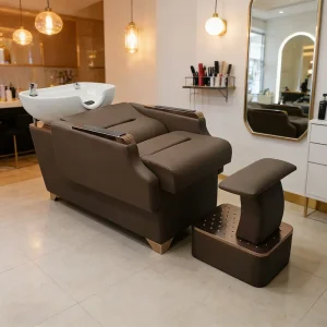 XFMC Factory Luxury Salon Furniture Golden High Quality Shampoo Chair Barber Shop Ceramic Shampoo Bed with High Pedal