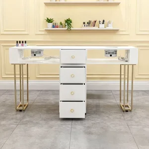 XFMC Nails Supplies Salon Bar Table Luxury Manicure Furniture Desk 2 Seat Technician Portable Nail Table With Storage and Socket