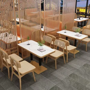 XZY Woven Rattan Solid Wood Stainless Steel Base Cafe Bar Table and Chair Set for Dining Hotels Restaurants Burger Shops