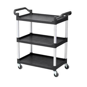 Xiangying Hotel Kitchen Equipment Service Trolley Black Plastic Dining Delivery Cart 3 Layer Dish Collect Model XC 830X425S3A