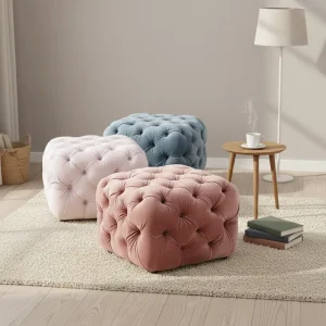 Xuanzhen Modern Living Room Furniture High Quality Italian Stool Chair Ottoman Bench Tufted Button Velvet Comfortable Apartment