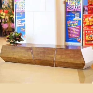 Y672 Polygon Shape Modular Seating Planter Compartment Wood Grain Frp Bench for Shopping Mall Plaza Commercial Lounge Area