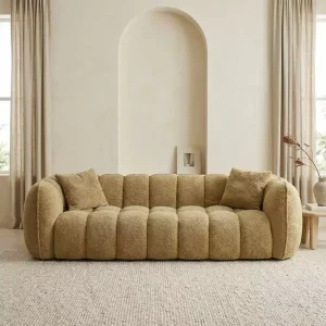 Yazhi French style Reclining Lambswool Compressed Pumpkin square Sofa Cream toned Three seater Fabric Sofa Living Room