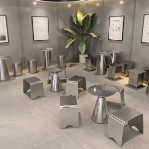 Yeehon Nordic Industrial Style Stainless Steel Cafe Table and Chair Set for Bistro Bar and Hotel Lounge