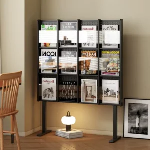 Yicheng Beauty Custom Cream Style Book and Newspaper Magazine Rack Floor Living Room Bookshelf Storage Rack for Sale