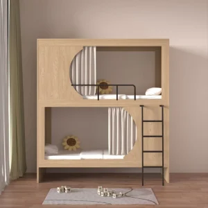 Youth Modern Wood Full Size Bunk Bed with High Load Capacity for Commercial Hotel Dormitory Use