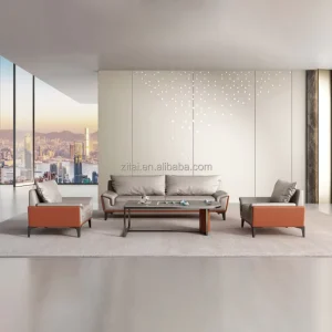 Zitai Leather Modern Minimalist Office Sofa Set High Density Foam Wear Resistant for Living Room and Reception Area