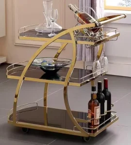 bar Cart Trolley Metal Hotel Restaurant Food Delivery Vehicle Venue Mobile Trolley Commercial Three-layer Golden Liquor Truck