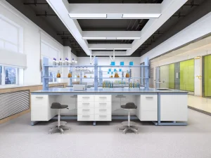 custom design all Steel Lab workBench Chemical Epoxy Resin Top Lab Table with Cabinets for Hospital & Pharma Factory