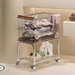 go cart black double laundry hamper metal mesh laundry basket with wheels