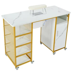 in Stock From Overseas Warehouse in the USA Marbling Texture Nail Table with Electric Downdraft Vent Wrist Cushion Cabinet