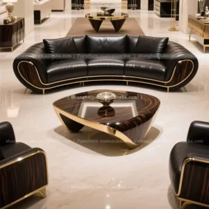 luxury office sofa Reception for Chairman’s Large Set Three seater Black Leather Sofa big boss commercial premium executives