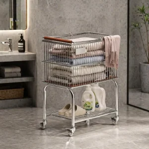 metal trolly laundry basket laundry hamper dual hotel laundry basket with handle wheels